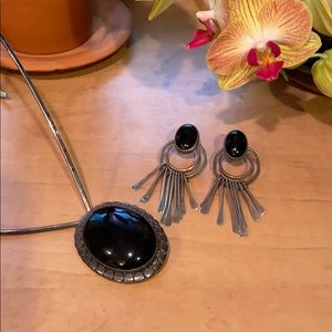 onyx? and silver vintage jewelry set